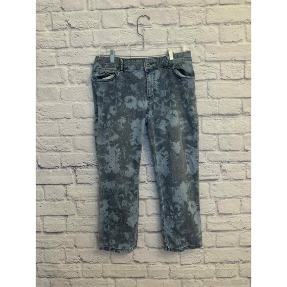 Chico's Platinum Denim Floral Print Blue Jean Capri Pants Size 0 - Picture 1 of 8